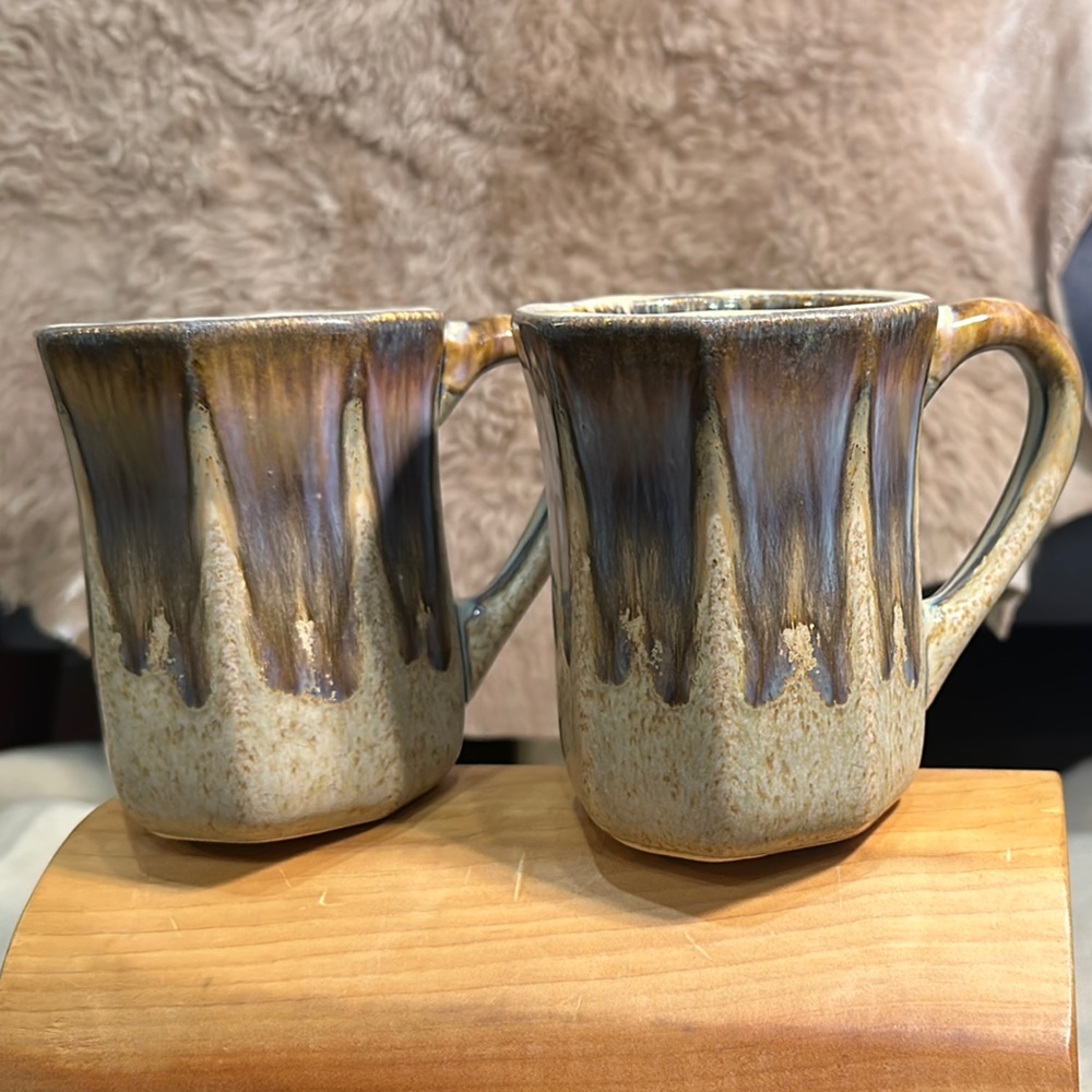 Padilla signed ceramic drip glaze Mugs Set, pair